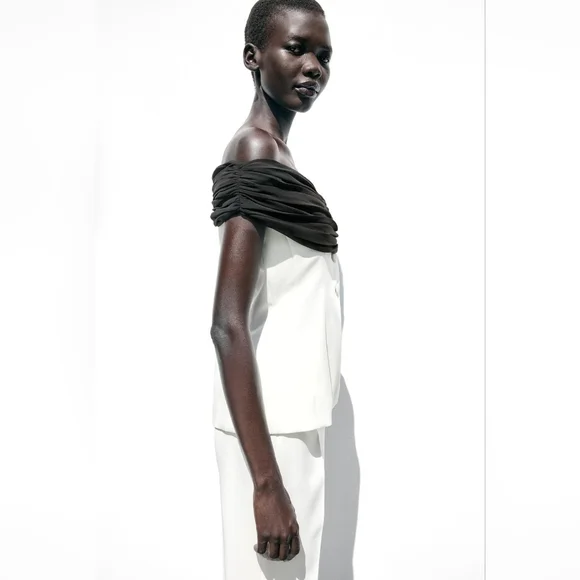 ZARA 2 PIECES CONTRAST BUSTIER TOP WITH PIECE COMBINATION WAIST PANTS SIZE S - Picture 9 of 16